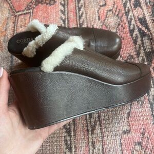 Genuine leather and sheepskin lined wedged mules!